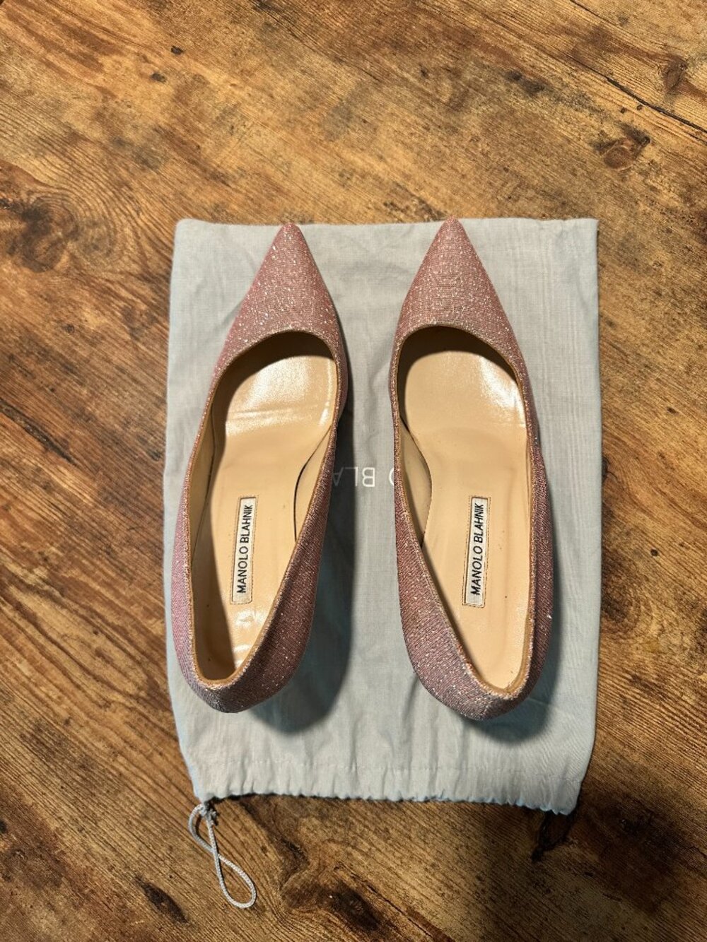 Manolo Blahnik BB Glitter Pointed Toe Pump EU 41 Rose Gold Pink Sparkle Stiletto - Picture 8 of 11